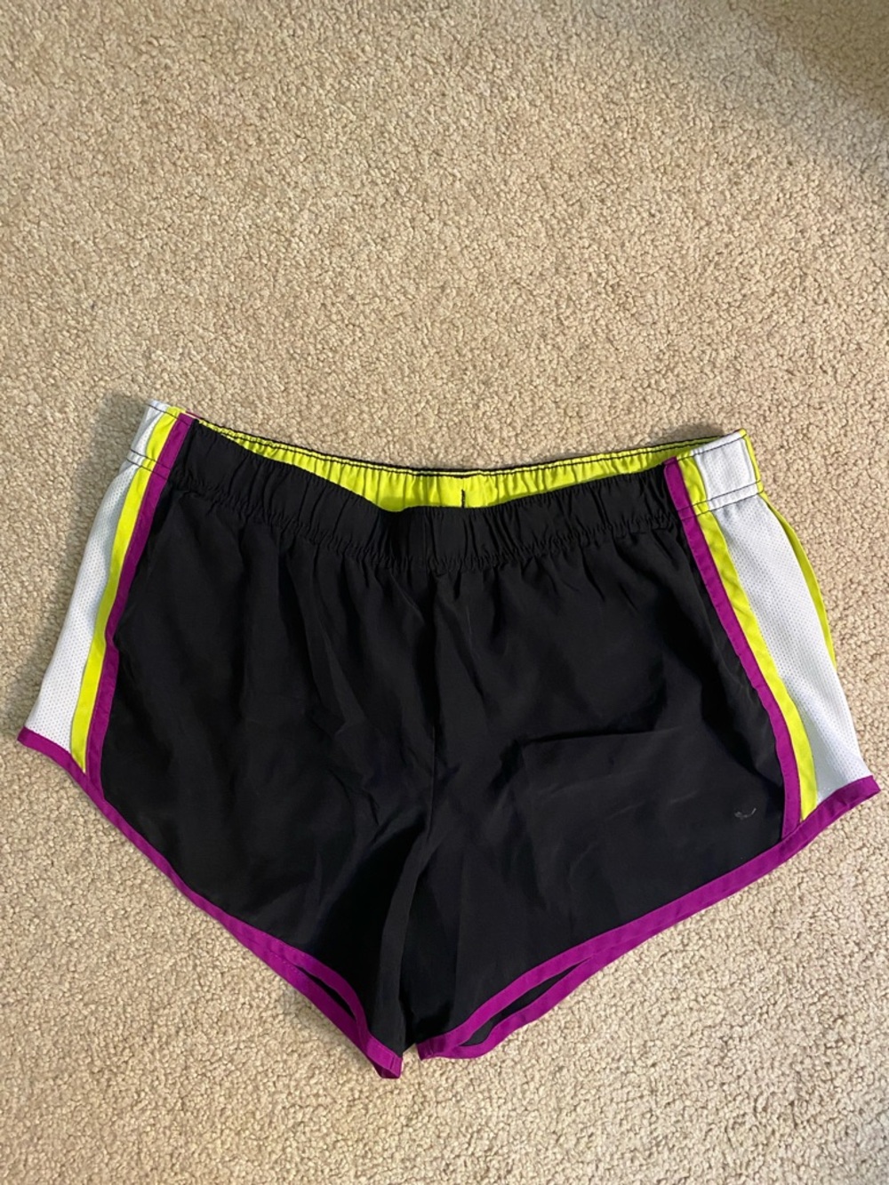 Xersion Black Athletic Shorts with Neon Yellow and Purple Trim